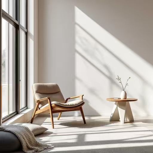Soft neutral bedroom with natural daylight and calm atmosphere