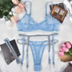 Eyelash Lace Hot Drill Ribbon Sexy Perspective Four-piece Sexy Lingerie Set With Steel Ring - Image 8