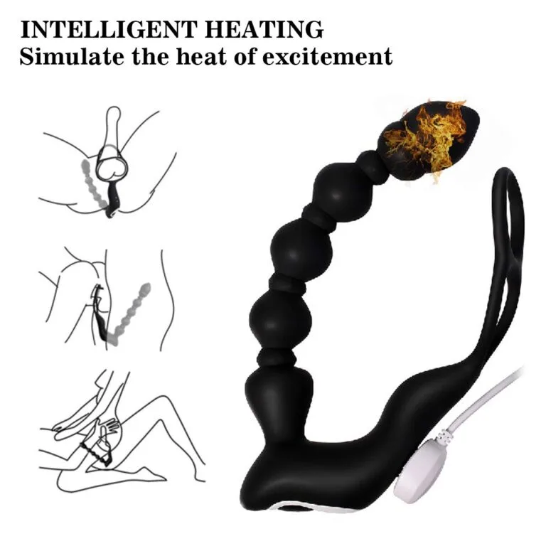 graduated beads for P-spot stimulation, IPX7 waterproof silicone.